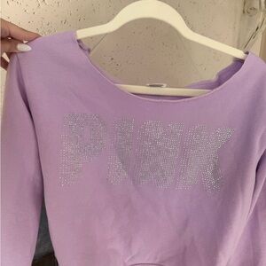 PINK Victoria's Secret Lavender Rhinestone Off The Shoulder Sweatshirt